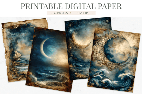 Celestial Ocean Junk Journal Paper Pack: Deep Blue Night Skies