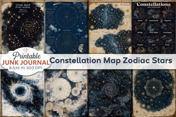 Constellation Map Zodiac Stars Junk Jour: A Celestial Design Asset