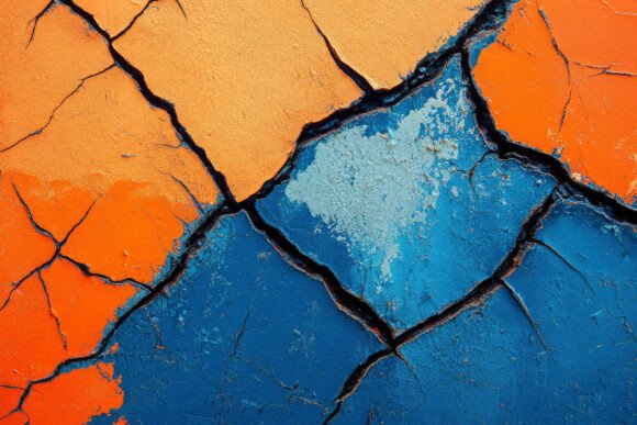 Cracked Blue and Orange Paint Background: Vibrant Energy Meets Gritty Texture