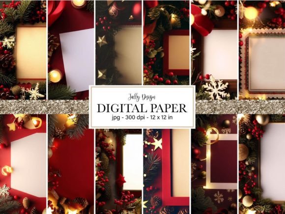Elegant Christmas Frame Digital Paper for Festive Designs