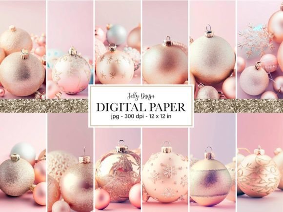 Enchanting Pink Christmas Ornaments Digital Paper