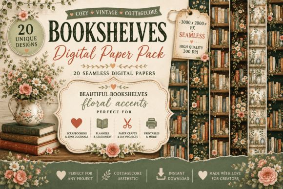 Forest Fairy Bookshelf Seamless Patterns: A Creative Asset