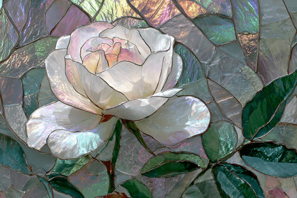 Iridescent White Rose Stained Glass: A Digital Masterpiece for Modern Creators