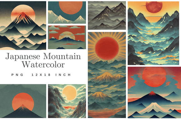 Japanese Mountain Watercolor Illustration: Serene Art for Every Project