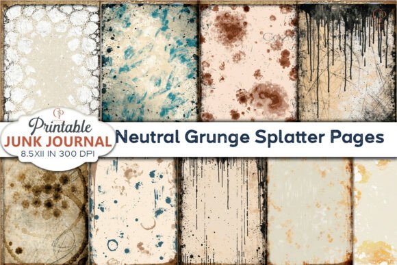 Unleash Raw Texture: Neutral Grunge Splatter Pages for Junk Journals