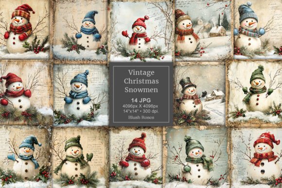 Vintage Christmas Snowmen Digital Paper: Nostalgia in Every Pixel