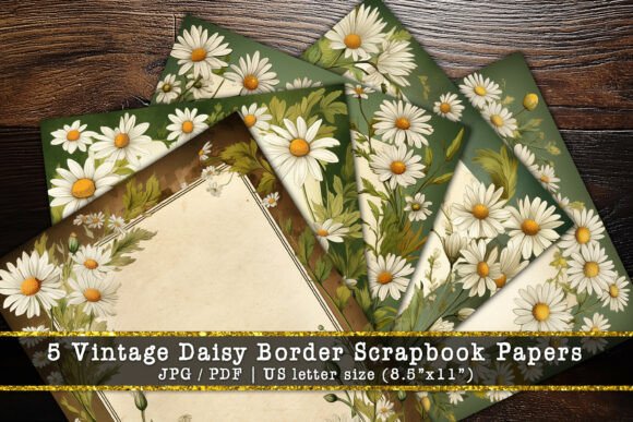 Vintage Daisy Border Scrapbook Paper: A Digital Design Asset