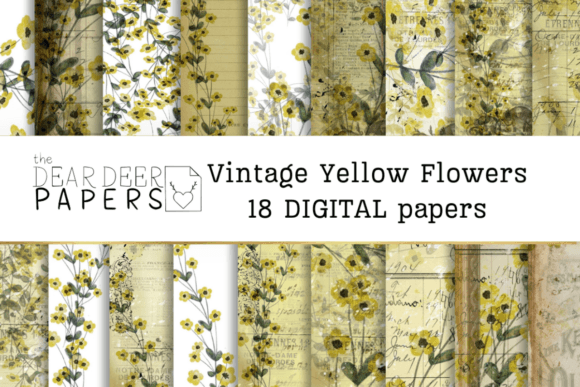 Vintage Yellow Flowers Junk Journal Pag: A Designer's Asset
